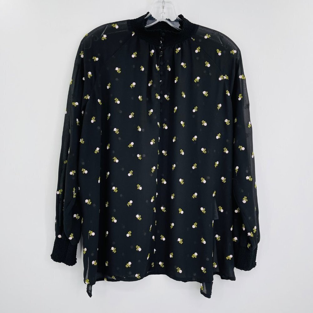 CAbi Sheer Black Floral Embroidered Blouse Top‎ Style 5338 Size Small popover